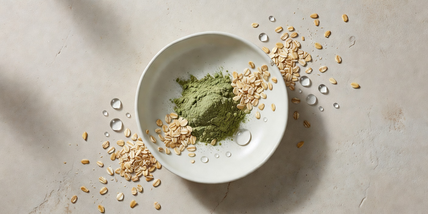 A natural blend of East African Qasil powder and rolled oats, prepared for gentle cleansing.
