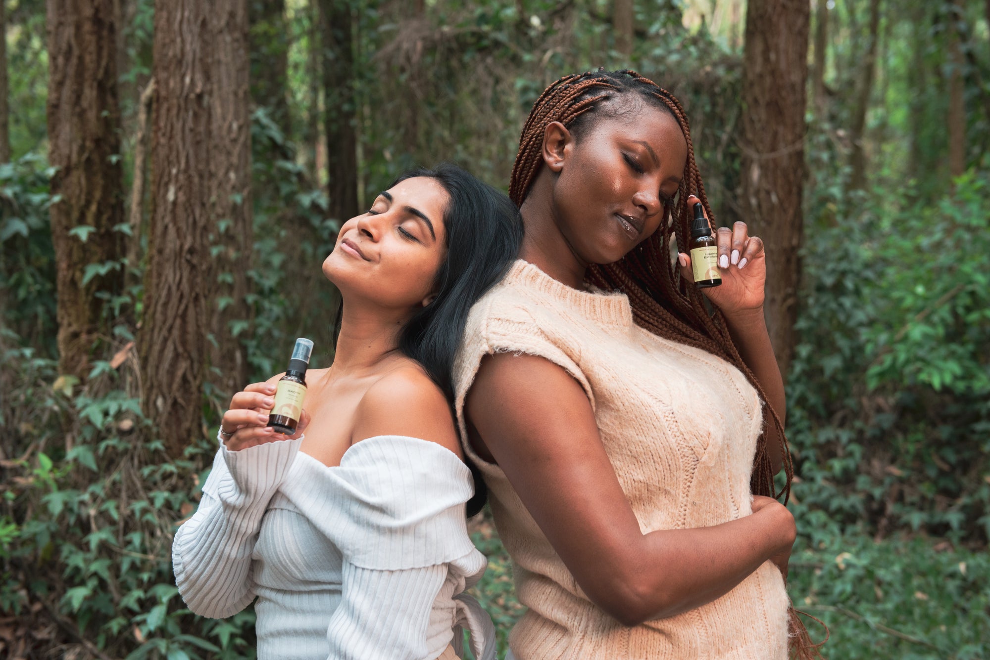 Two woman presenting OBAO Skincare Products